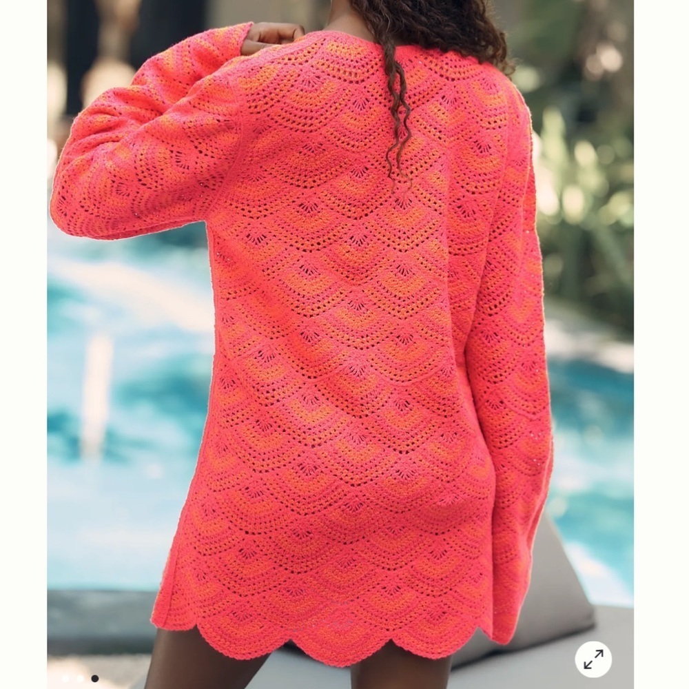 CELANDINE CROCHET LONG-SLEEVE MINI KAFTAN New XS/Small - Picture 2 of 4